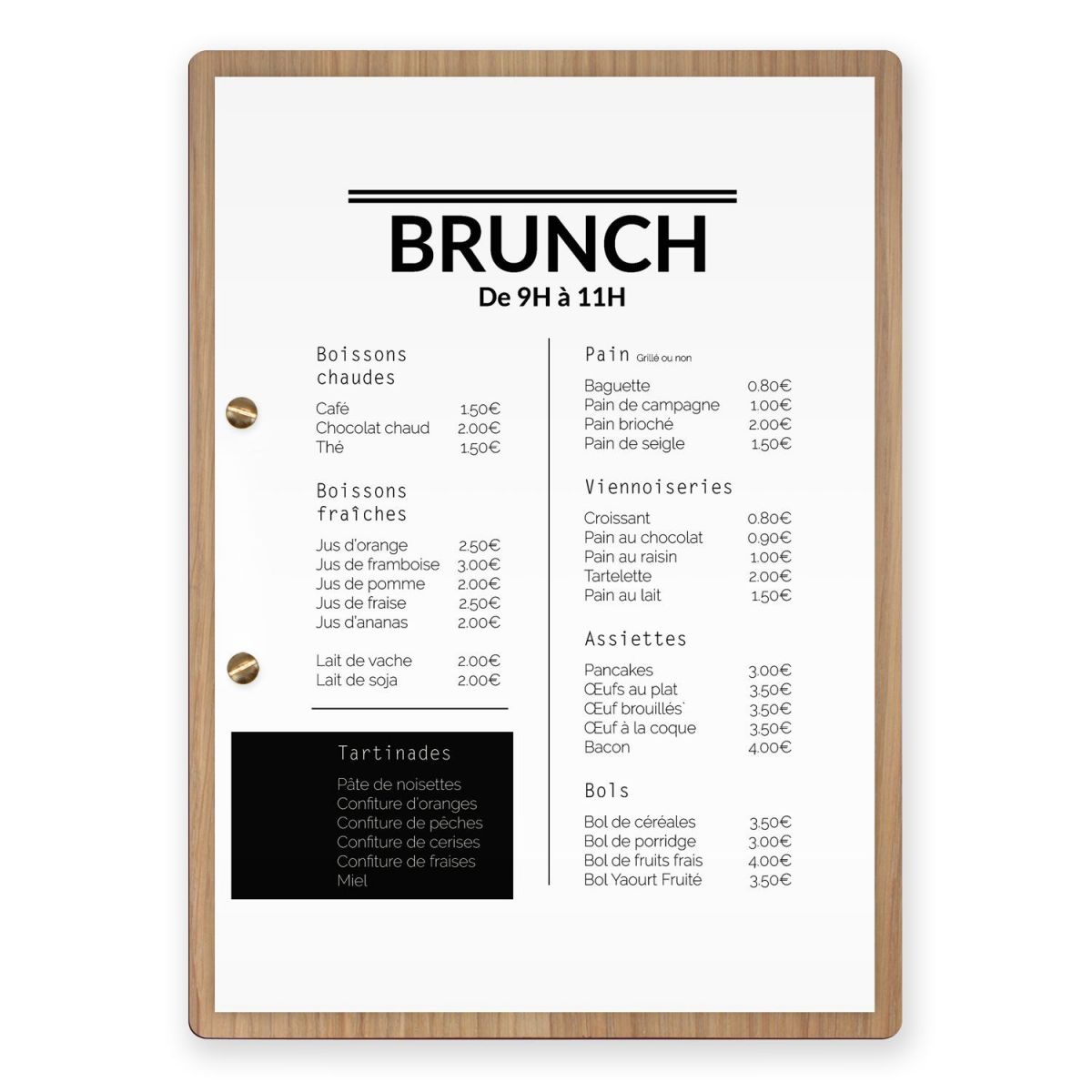Planche et porte-menu en bois pour les restaurants, hôtels, et cafés