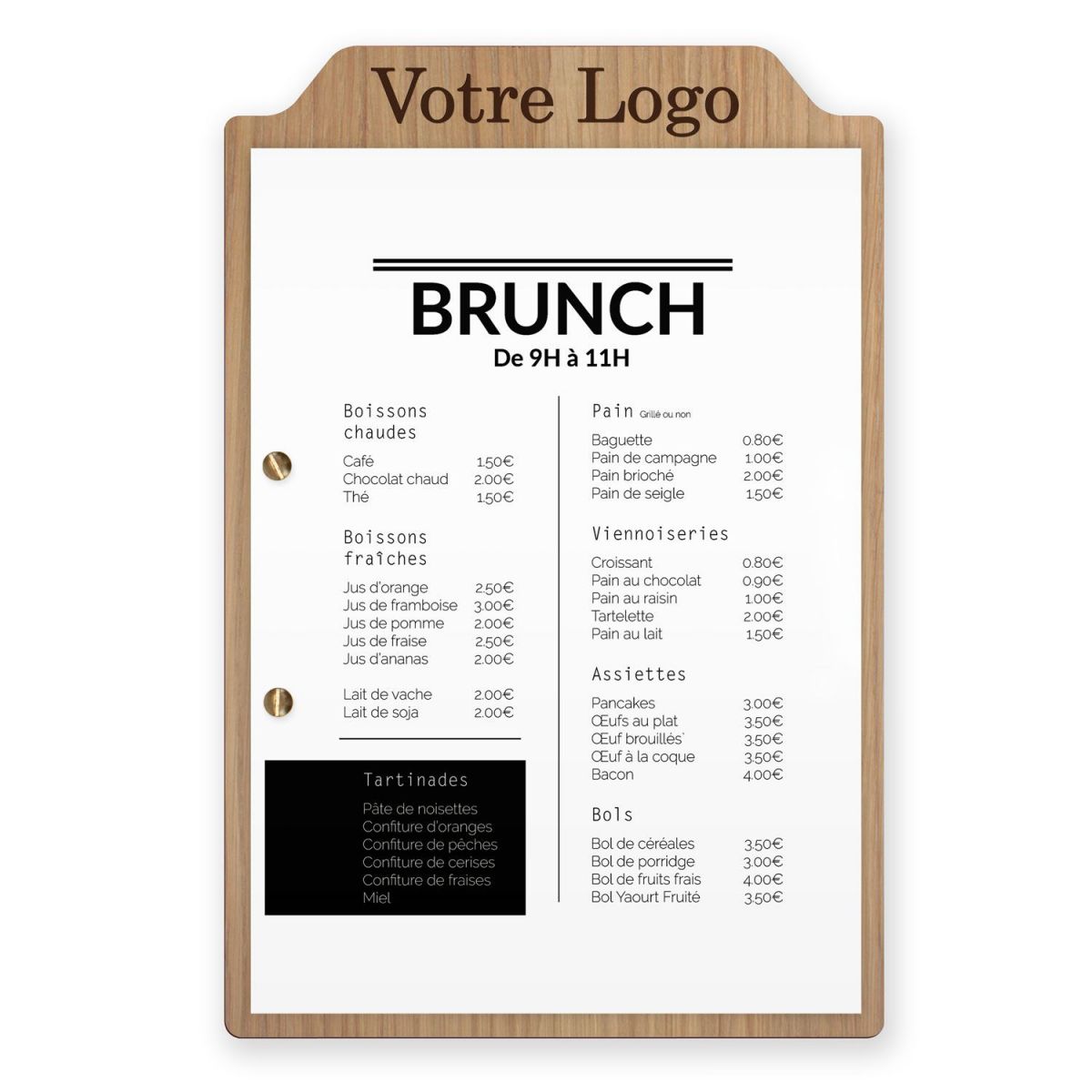 Planche et porte-menu en bois pour les restaurants, hôtels, et cafés