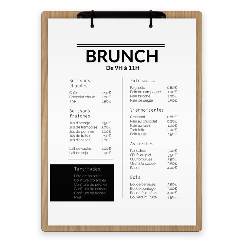 Planche et porte-menu en bois pour les restaurants, hôtels, et cafés