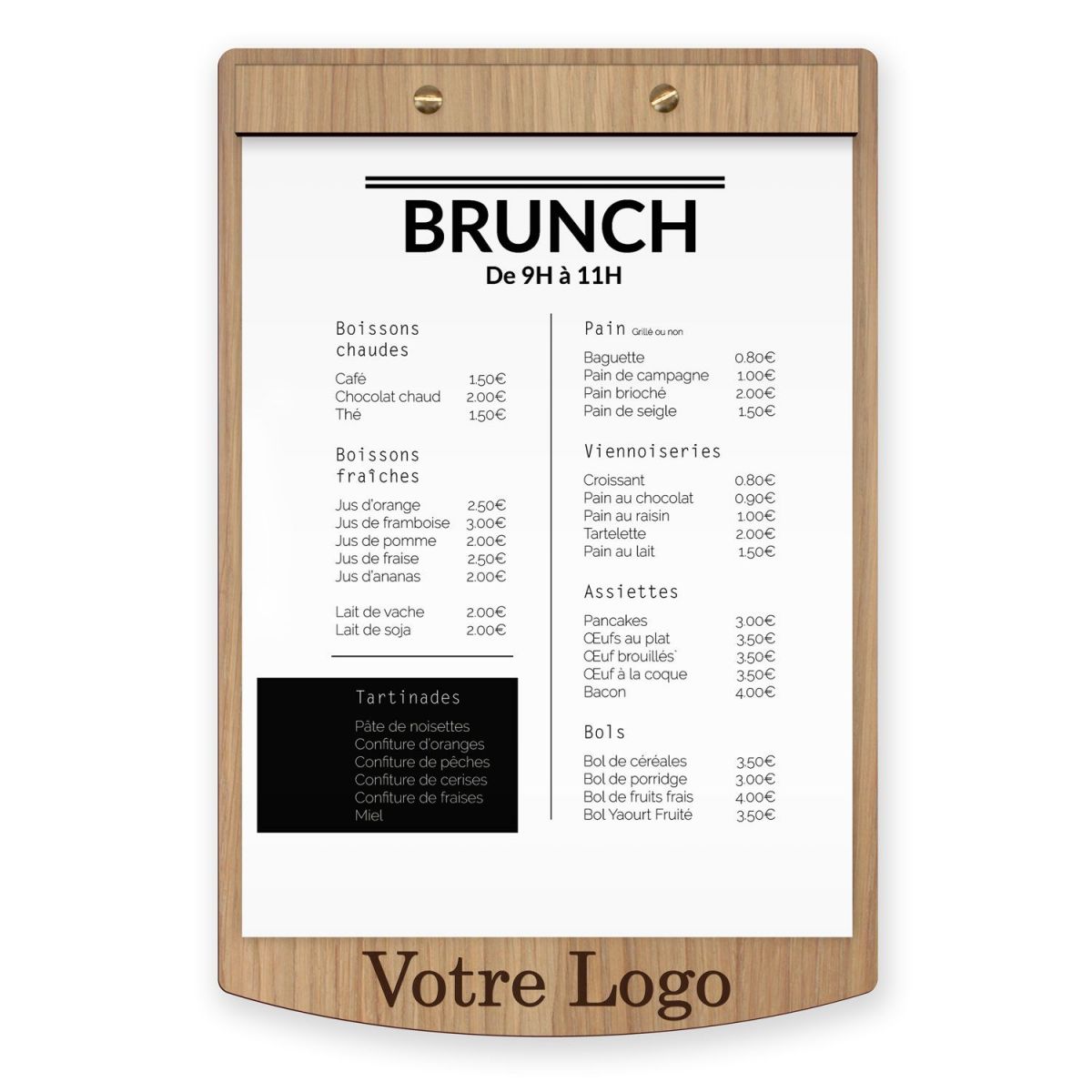 Porte menu et planche en bois pour restaurant et hotel