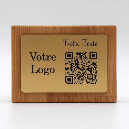 qr code totem rectangle en bois laiton pour restaurant hôtel support chevalet plaque
