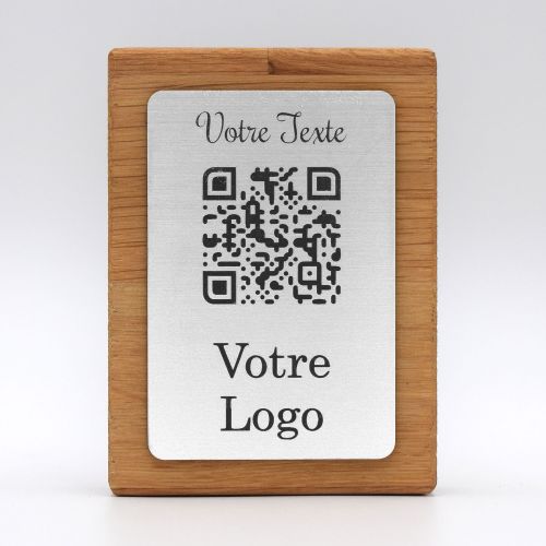 qr code totem rectangle en bois inox pour restaurant hôtel support chevalet plaque